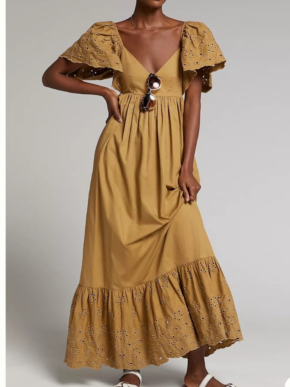 En Saison Hayley Flounced Cotton Poplin Maxi Dress M Feminine Cottagecore Boho